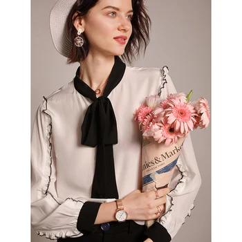 

Office Lady Appliques Silk Shirts Women 2020 Women Long Sleeve Tops Patchwork Chiffon Bow Moda Mujer Ropa Designer Blouses