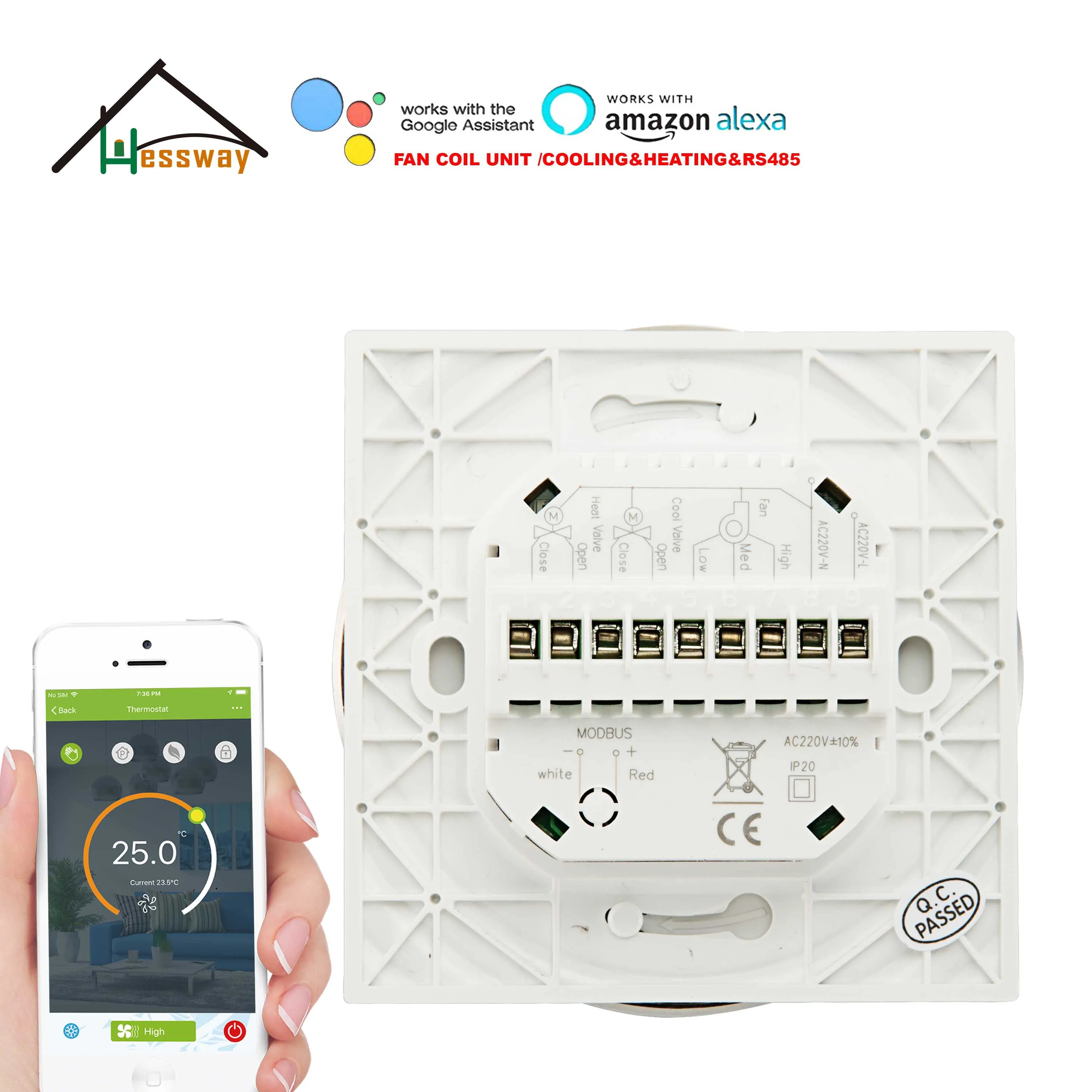 HESSWAY Wi Fi термостат катушка вентилятора RS485 и MODBUS для дистанционного управления