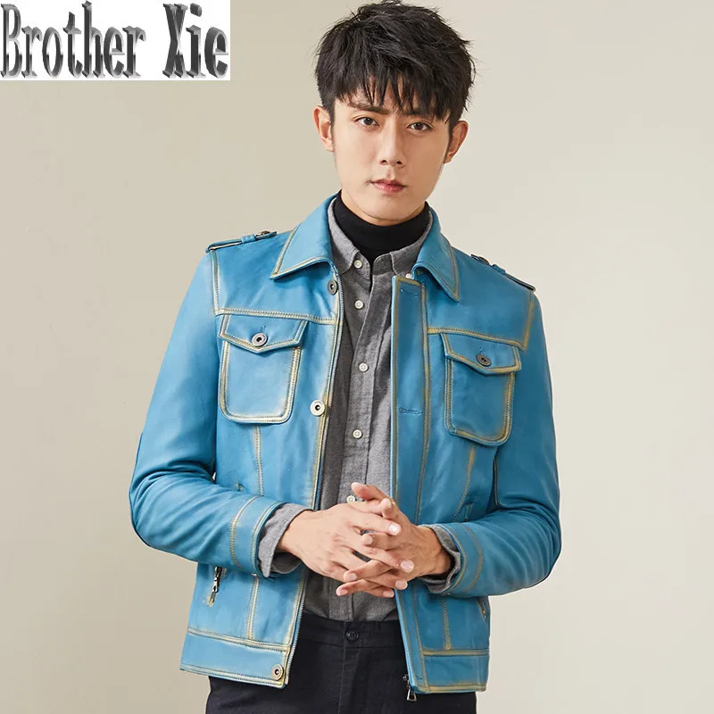 

Leather Jacket Sheepskin Genuine Leather Coats Men Korean Short Spring Autumn Leather Jackets MG-1840016 YY280