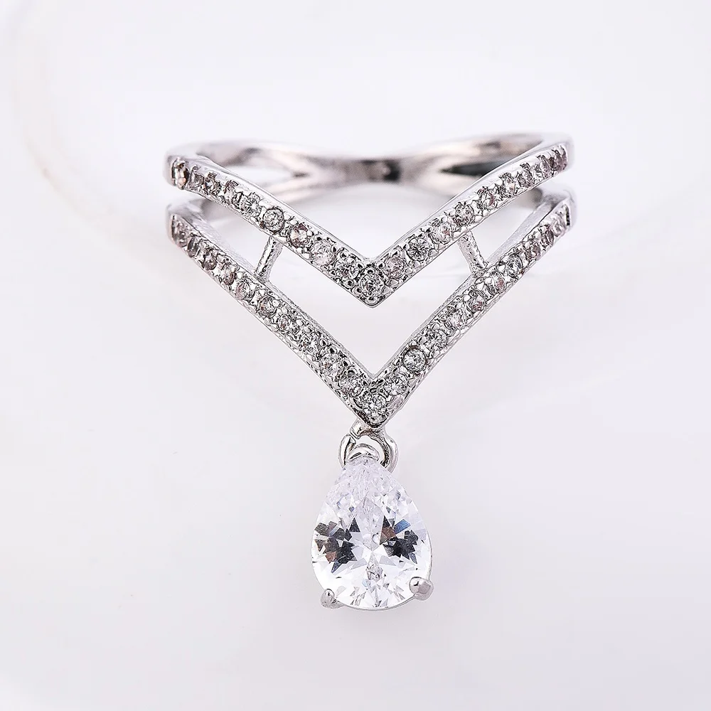 

Fashion Luxury Charm White AAA Zirconia Wedding Rings for Women Drop-shaped Party Engagement Jewelry Ring