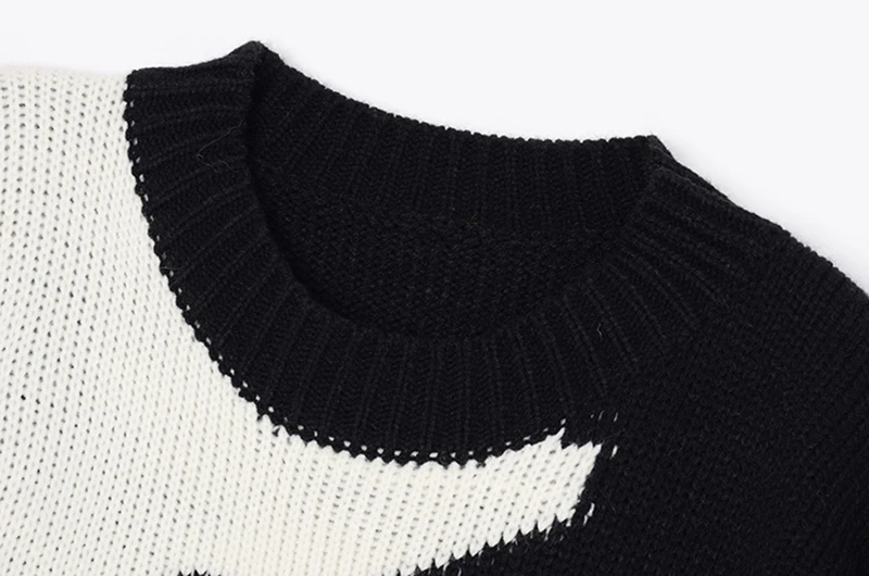 [EAM] Black Pattern Big Size Knitting Sweater