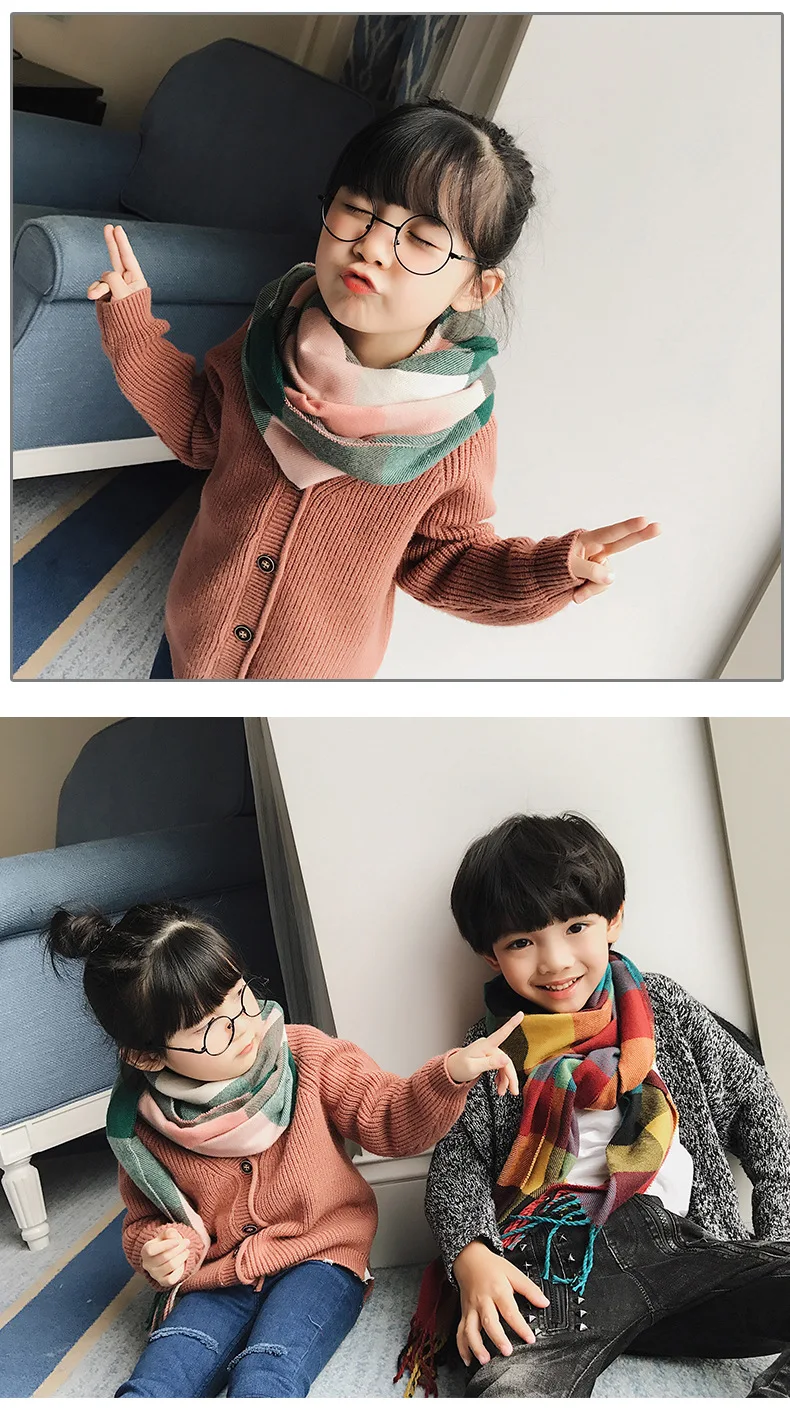 Новая модная детская зимняя теплая шарфы детские свитера с капюшоном из кашемира для мальчиков и девочек, шарф в клетку мягкие шарфы для любителей студент кашне, шаль