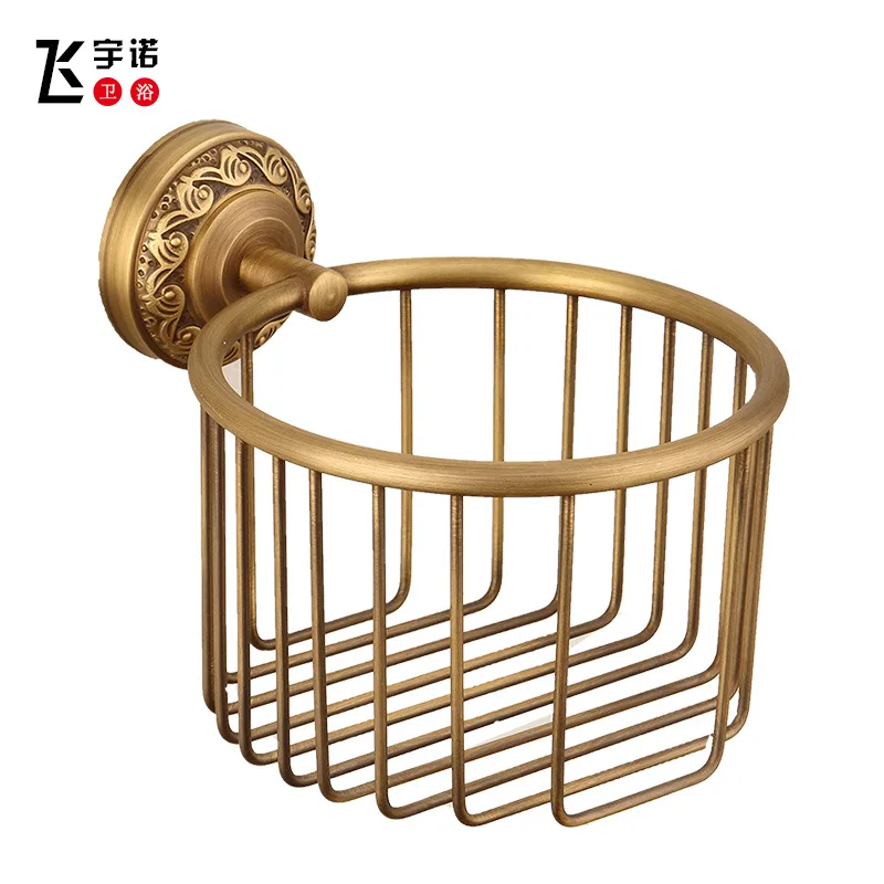 

European Style Retro Copper Varved Basket Supply Hotel Engineering Bathroom Toilet Paper Rack