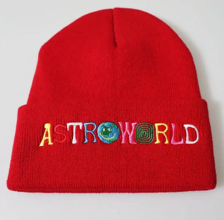 ASTRO WORLD мужская вязаная шапка с вышивкой астромир Skullies Beanie уличная Теплая Лыжная Шапка женская модная зимняя шапка - Цвет: Красный