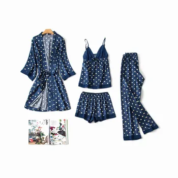 

Smmoloa 4 Piece Silk Robe Women Silk Pajamas Set satin pajama sets