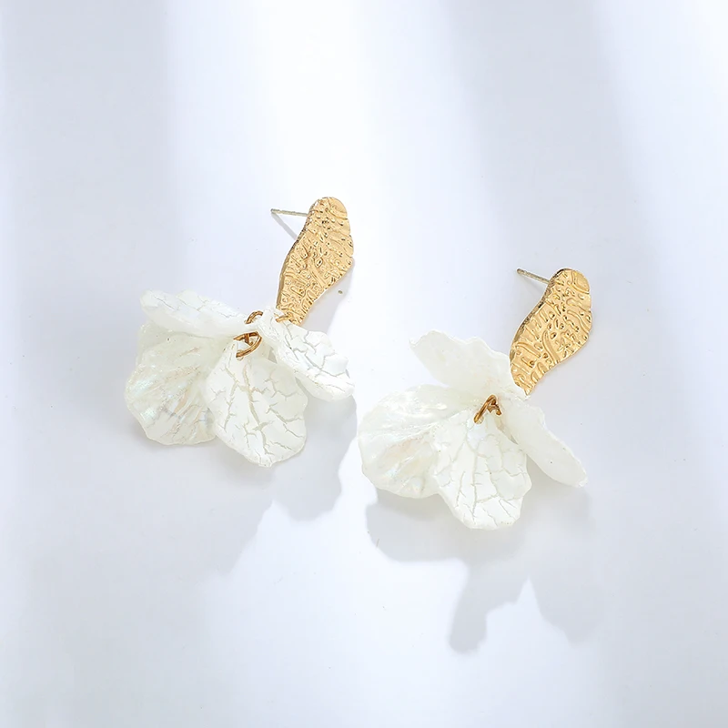 Docona элегантный золотой белый лист цветок висячие серьги-капли для женщин металлический Цветочный кулон серьги модный подарок для ювелирных изделий 8239
