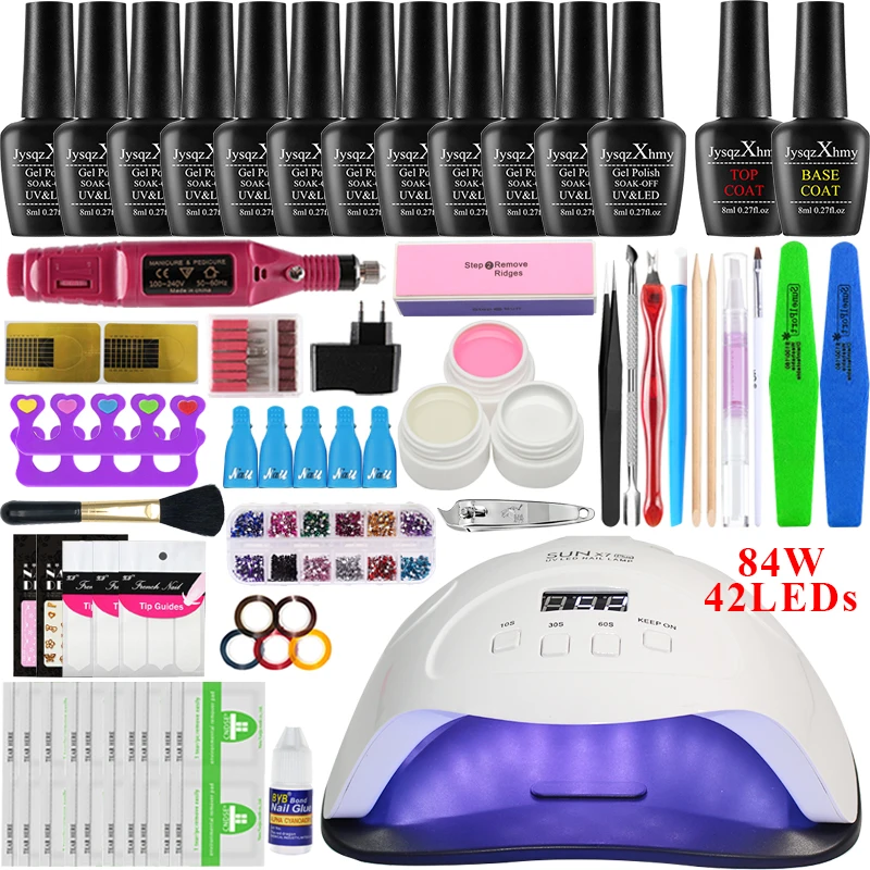 

84/54/24w UV Lamp Nail Set For Manicure Kit 12 Color Gel Varnish Set Nail Drill Machine Kit Nail File Tool Nail Extension Set