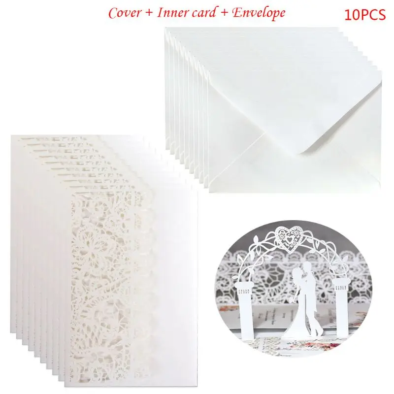  10Pcs/pack 3D European Style Wedding Invitation Card with Envelope Kits Party Supply - 4000498427721