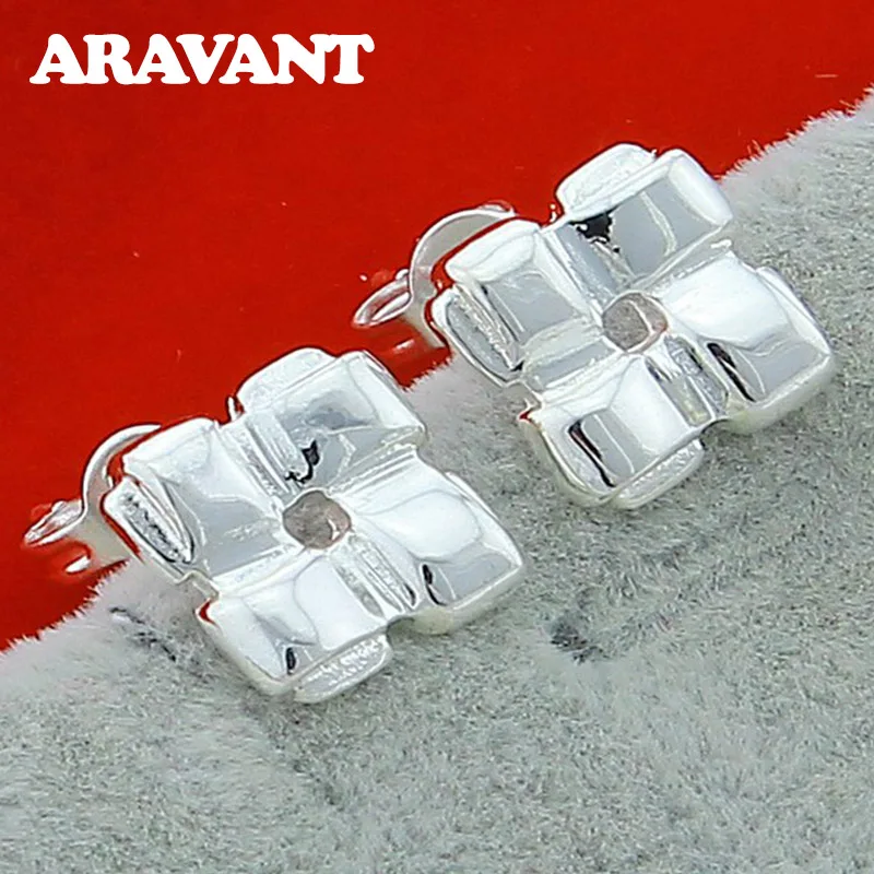 

925 Silver Simple 10mm Square Stud Earring For Women Fashion Jewelry High Quality