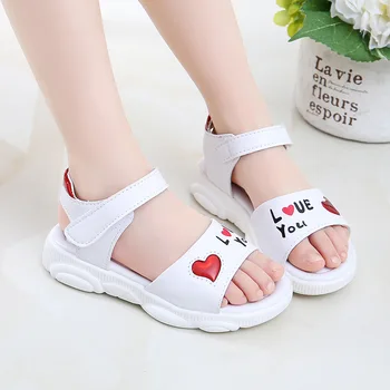 

White Pink Girls Wild Sandals Summer 2020 New Fashion Flat Shoes for Girls Print Love pattern Kids dress Princess Shoes 27-37