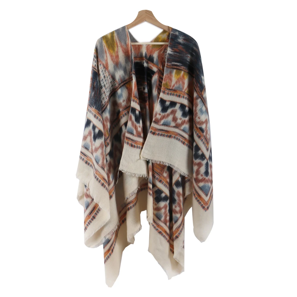 Comprar Estilo bohemio cálido mujer Poncho bufanda manta para el invierno Cachemira patrón envoltura y punto geométrico Pashmina chal femenino
