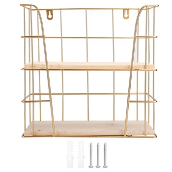 

New Wall Hanging Shelf Wall Storage Rack Wrought Iron Double Layer Wall Hanging Shelf Storage Rack Organizer Home Decoration