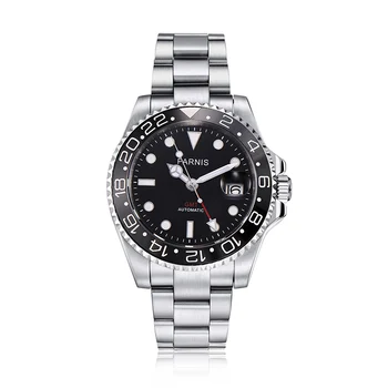 

Parnis 40mm Automatic Men's Watches Red Hands GMT Calendar Diver Men Mechanical Watch Reserva Diver Man Wristwatch male relogios
