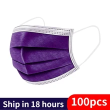 Mascarilla desechable de 3 capas para adultos, máscara transpirable con filtro, color morado, 10/50/100/200 Uds.