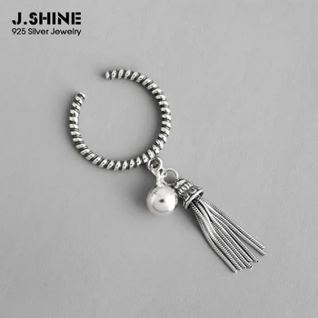 

JShine 100% Pure 925 Sterling Silver Fashion Retro Vintage Twist Snake Chain Tassel Bead Ball Pendant Open Stackable Ring