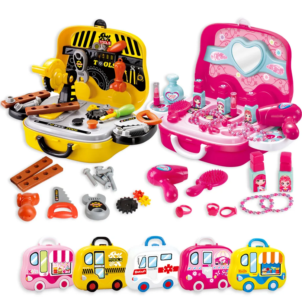

Children Model Kitchen Play House Toys Suitcase Travel Lugguge Tool Doctor Set Storage Box Educational Dressing up Set