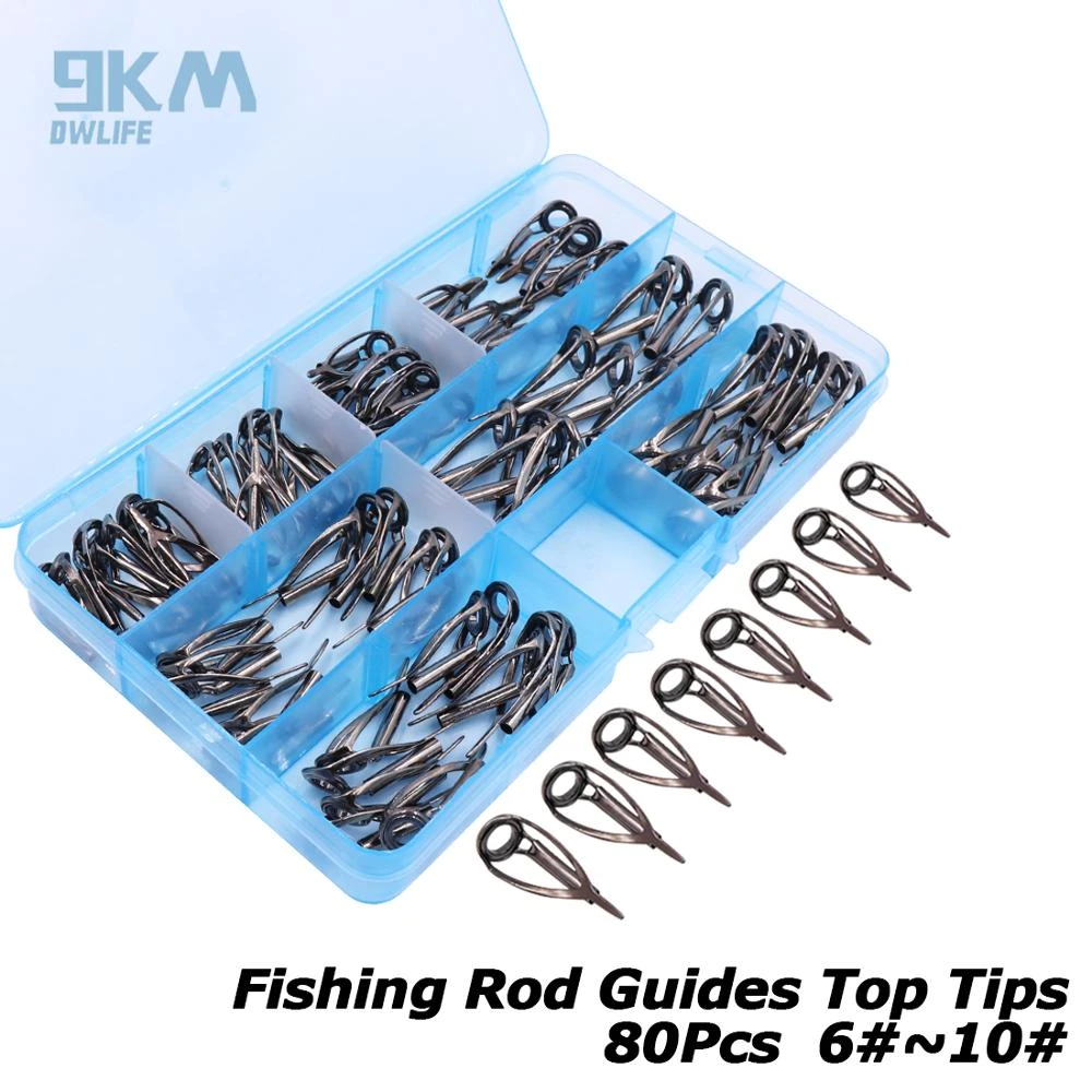 80Pcs Fishing Rod Guides Spinning Bait Casting Sea Fishing Rod Top Tips