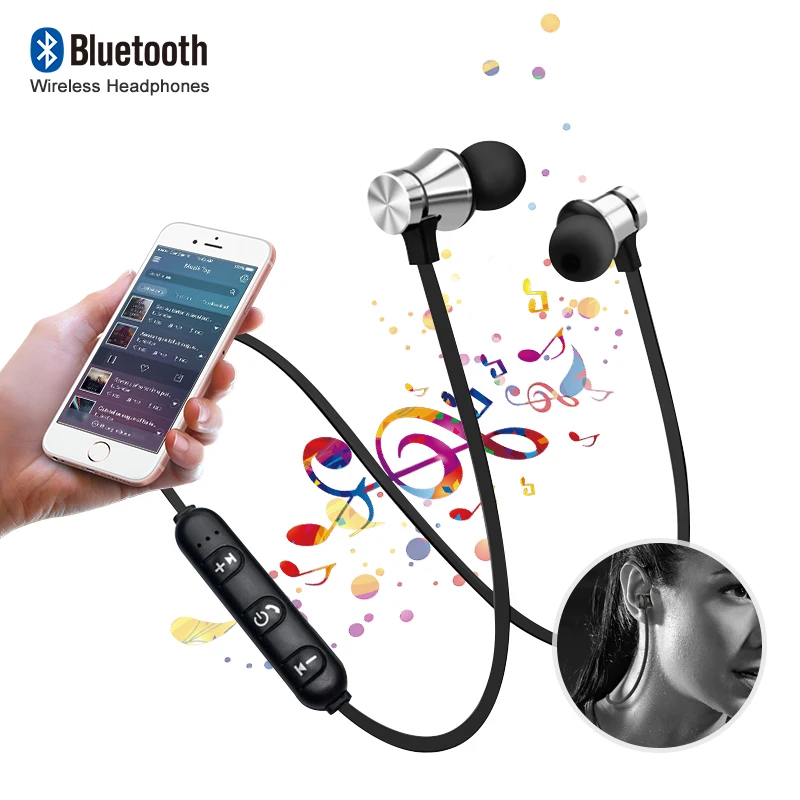 Беспроводные Bluetooth наушники Металлические Магнитные спортивные стерео с басами