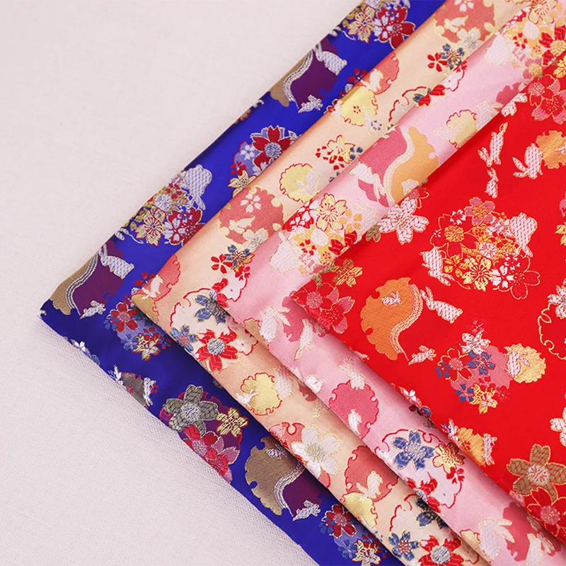 

Gold Leather Nylon Fabric 150 Cherry Blossom Rabbit Autumn And Winter Women's Dress Sofa Pillow Bag Satin Fabric Brocade Fabric
