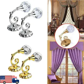 

2pcs Metal Crystal Glass Curtain Holdback Wall Tie Back Hooks Hanger Holder Luxurious Window Accessories Drop Shipping