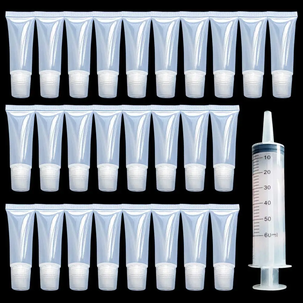 30 Pieces 10 ml DIY Lip Gloss Tubes Clear Empty Containers Refillable and 1 Piece 60 Plastic Syringe for Women | Красота и здоровье
