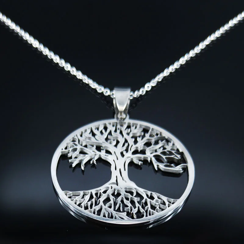 Модное серебряное ожерелье с цепочкой «Древо жизни» для женщин, ожерелье из нержавеющей стали, ювелирные изделия cadenas mujer N19683