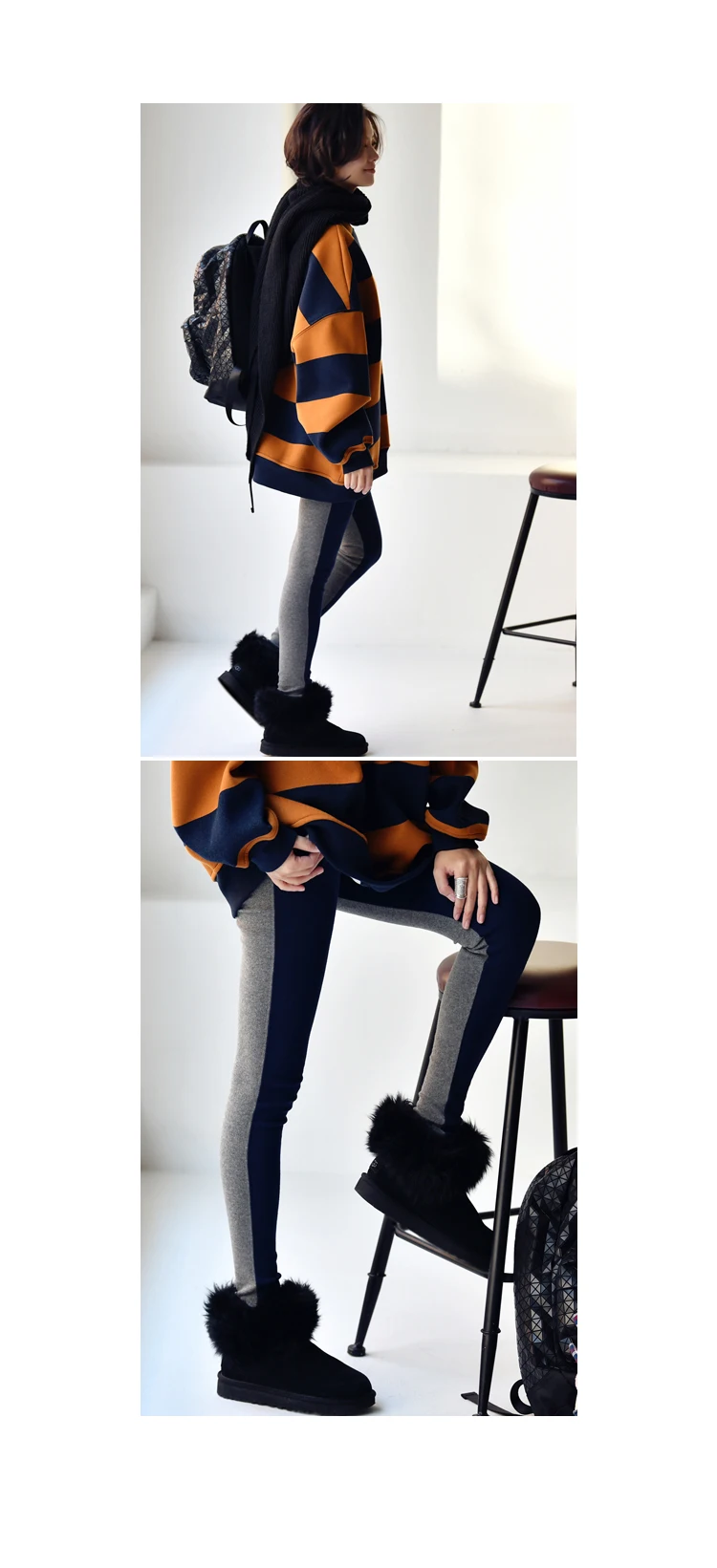 fleece leggings MICOCO A2103A Artistic large size elastic slim color patchwork elastic waist thickened leggings women legging