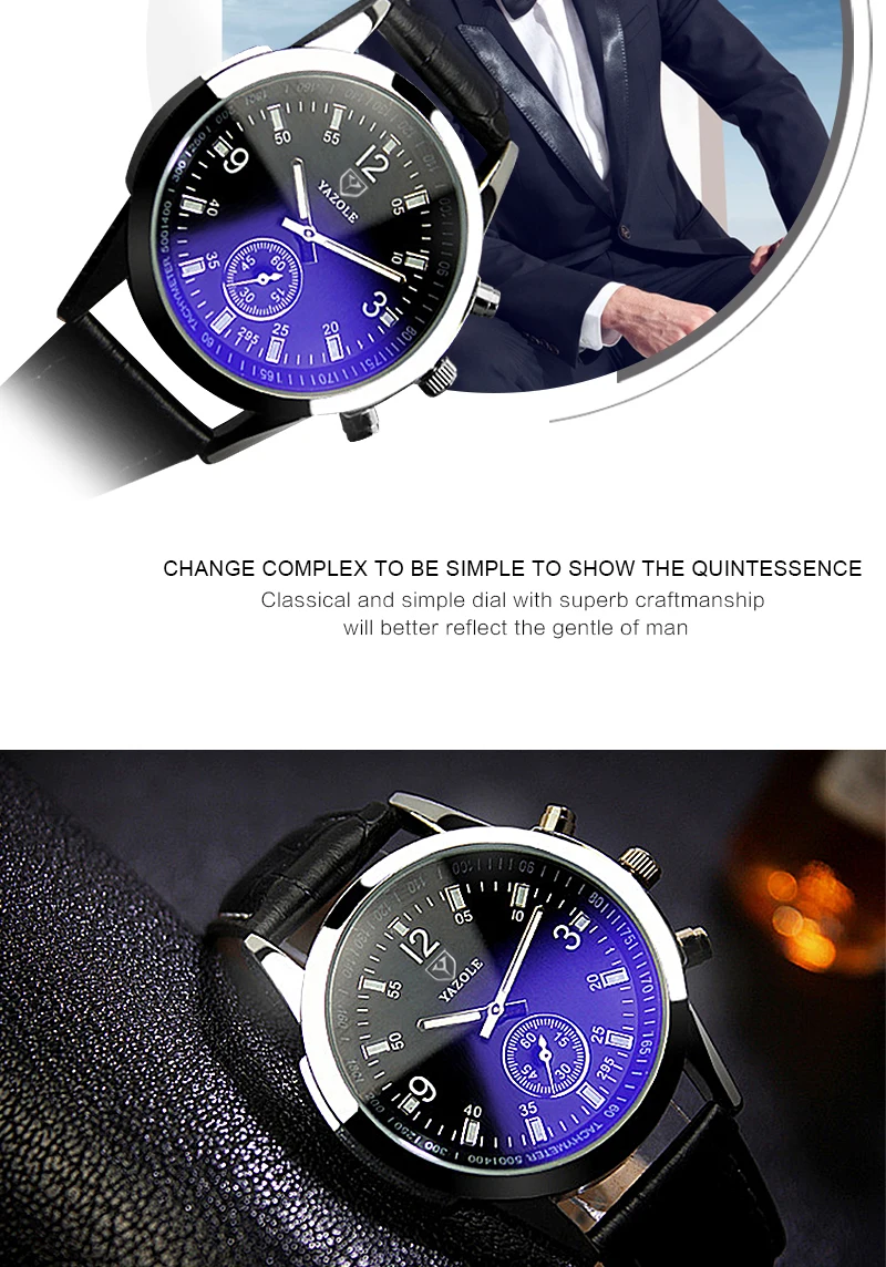 Yazole кварцевые мужские часы с кожаным ремешком аналоговые деловые повседневные Тонкие Светящиеся стрелки водонепроницаемые наручные часы для мужчин наручные часы