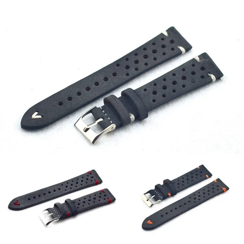 

Vintage Leather Suede Watch Strap Bracelet 18mm 20mm 22mm 24mm Hand-stitched Perforated Watchband Dark Grey for Men Women