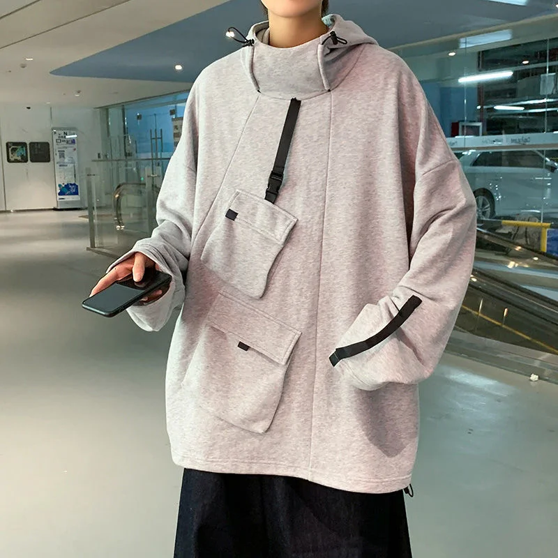 

2021 Men's Pure Color Multi-pocket Sweatshirts Fashion Trend Hoodies Male Long-sleeved Pullover Oversized Coats Plus Size M-5XL