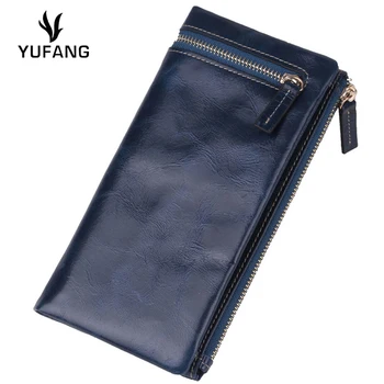 

YUFANG Oil Wax Genuine Leather Women Wallet Multi-card Ladies Purse Fashion Style Ladies Card Holder Leather Female Clutch Bag