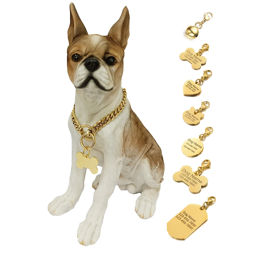 Custom Gold Silver Cuban Link Dog Chain Dog Collar, ID Tags Pet Collar for Small Medium Large Dogs