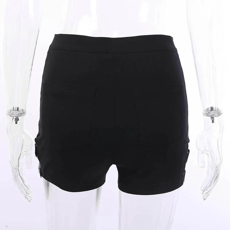 Black Dark Goth Woman Shorts Rock Gothic Hipster Hip-hop Cool Short Trouser One Side Adjustable Buckle Hollow Out Punk 2020 Lady