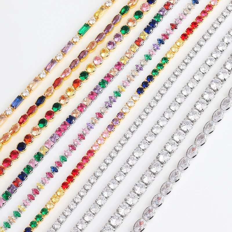 Bracelet Jewelry 18K Gold Plated Baguette Cubic Zirconia Bracelet For Women Men Luxury Jewelry Rainbow CZ Tennis Bangle Girl Gift