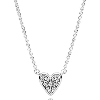 

New 925 Sterling Silver Necklace Openwork Love Hearts of Winter Collier Necklace For Women Wedding Gift Diy Fine Jewelry