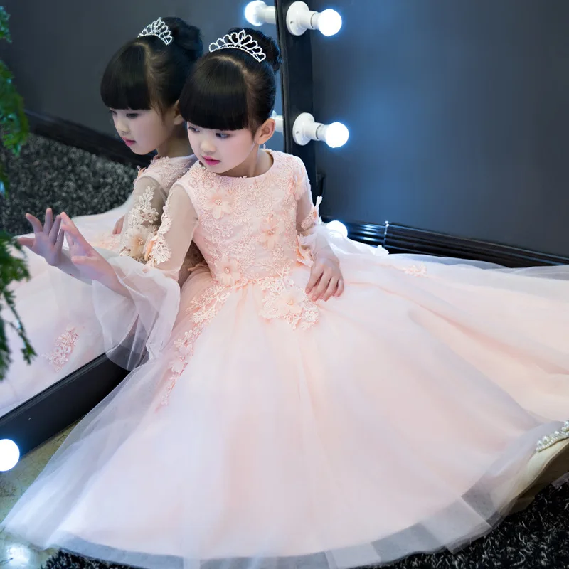 Кружева аппликация платье с цветочным узором для девочек на день рождения