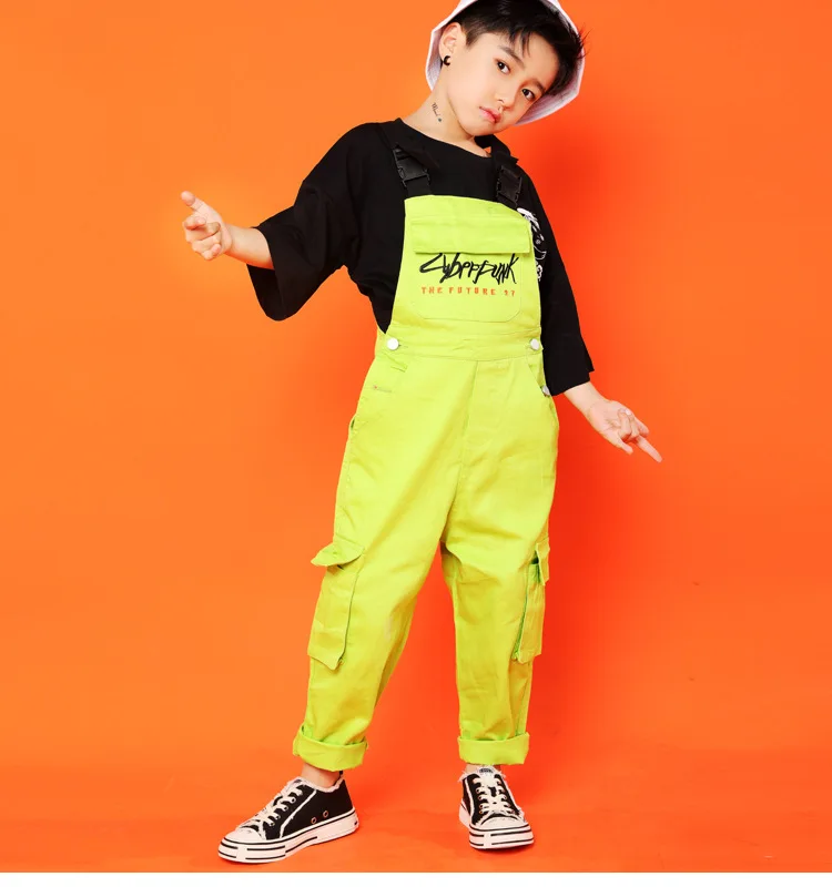 Kid Hip Hop Clothing Black Casual T Shirt Tops Loose Bib Pants for Girls Boys Jazz Dance Costumes Ballroom Dancing Clothes Wear