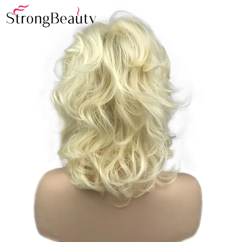 StrongBeauty синтетические Для женщин парики пушистые природные Средний Длина волнистые блондинистые/золотистые волосы парик