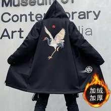 Зимний Тренч мужской китайский стиль кран вышивка Harajuku ветровка пальто Мужская Повседневная Верхняя одежда хип хоп кардиган-пончо