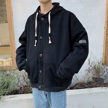 

Winter Plus Velvet Hoodies Men Warm Fashion Solid Color Casual Hooded Sweatshirt Man Streetwear Wild Hip Hop Loose Zipper Hoodie