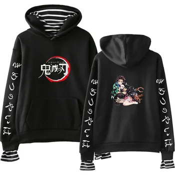 

Anime Demon Slayer Kimetsu No Yaiba Fake Two Piece Hoodies Women Men Harajuku Sweatshirts Streetwear Hip Hop Pullover Clothes