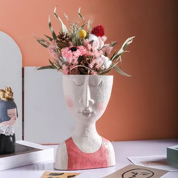 

Art Portrait Flower Pot Vase Sculpture Resin Human Face Family Flower Pot Handmade Garden Storage Flower Arrangement Home Decors