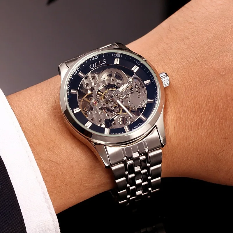 Мужские классические механические часы QLLS автоматические с каркасом Tourbillon из