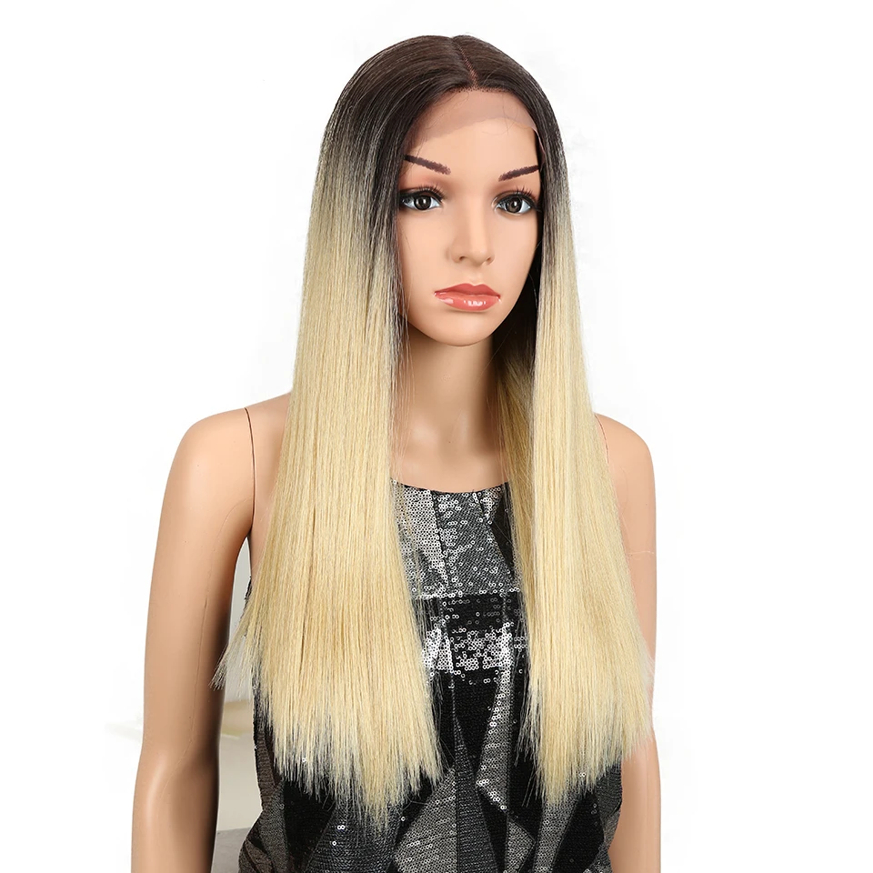 Магические прямые парики на кружеве для черных женщин средняя часть термостойкие волосы прямые черные светлые синтетические парики на кружеве