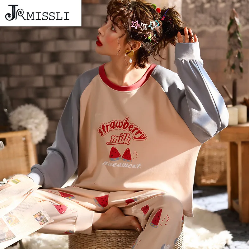 JRMISSLI 2019 Новая Осенняя Хлопковая женская домашняя пижама одежды спальные ночные