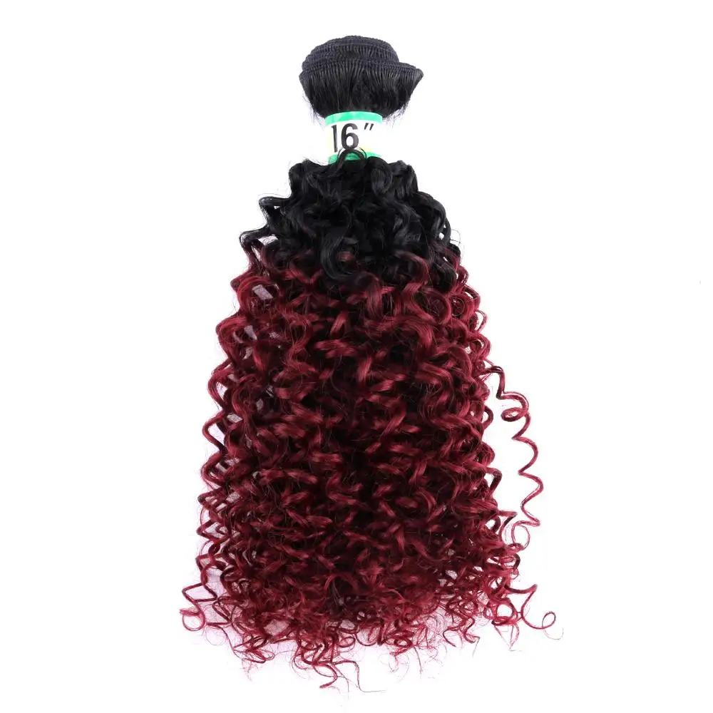 Черный до бордовый цвет афро кудрявые вьющиеся волосы ткачество термостойкие синтетические волосы для наращивания