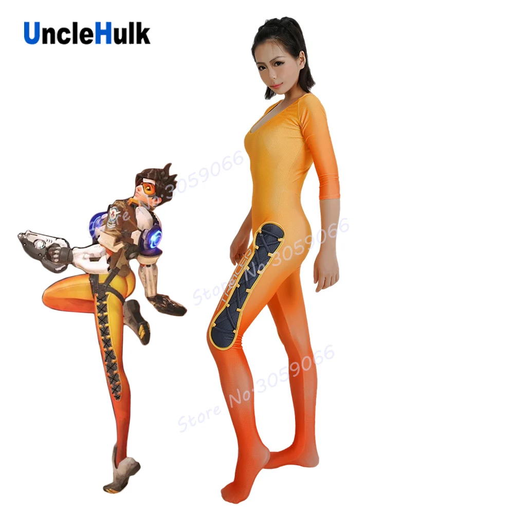 OW Tracer Lena Oxton Косплей Костюм лайкра спандекс боди-модель 3 | UncleHulk