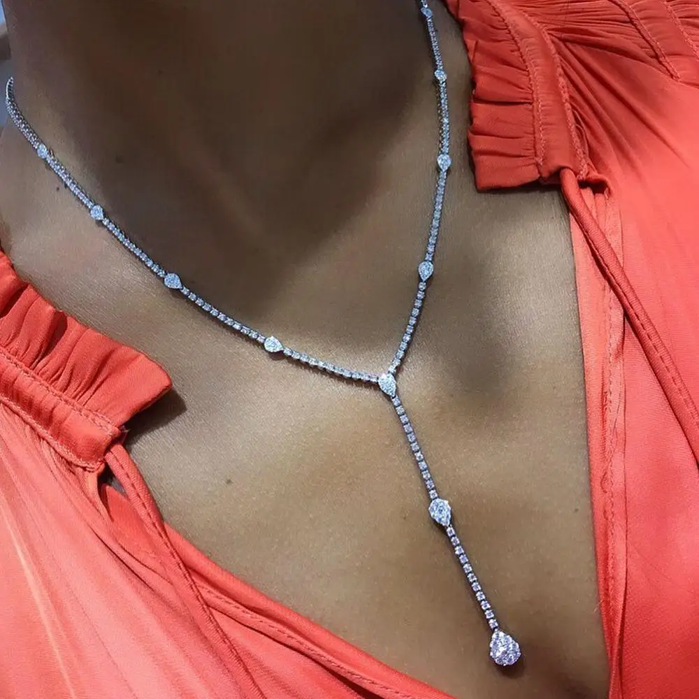 Стразы ожерелья Чокеры для женщин в форме капли воды из циркона цепочка тела