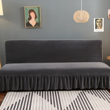 

Cover Without Armrest Elastic Fabric Grey Solid Color Sofa Bed with Skirt Hot Selling Type for Living Room