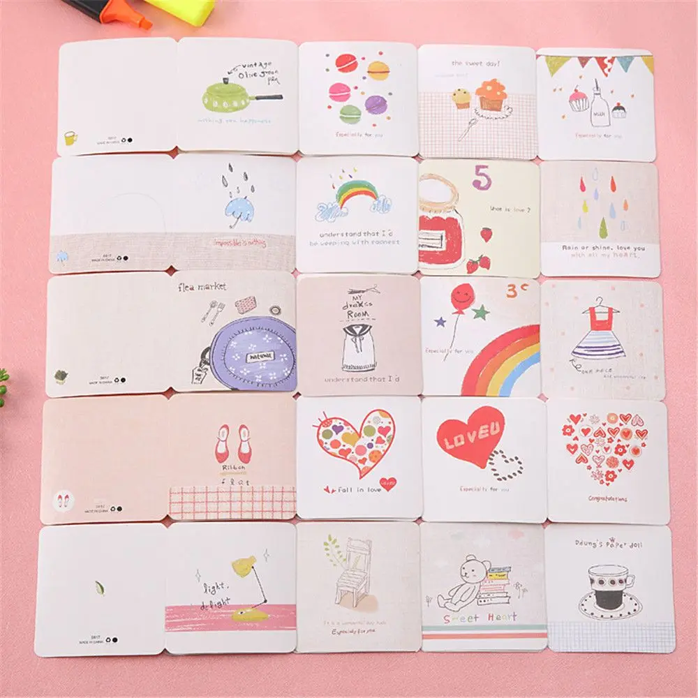 Tarjeta de 10 + 10 sobres/set Mini tarjetas de felicitación letra linda de la historieta papel de papelería de Kawaii cumpleaños Tarjeta de papel de escribir